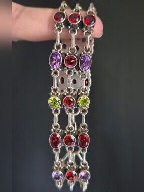 Nicky Butler 925 Sterling Silver Bracelet Garnet Amethyst Peridot Designer NB ❤️